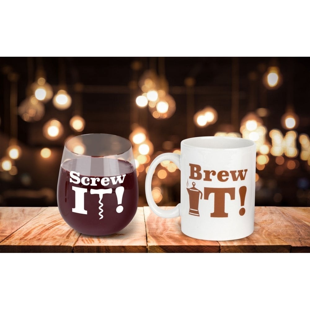 BIGMOUTH Brew it or Screw it Coffee & Wine Glass